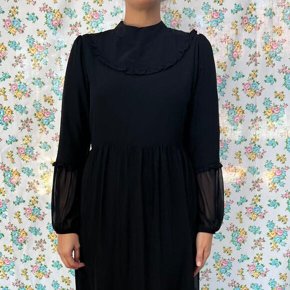 Ozmenler Turkish black maxi long sleeve dress size 38 - Picture 1 of 8